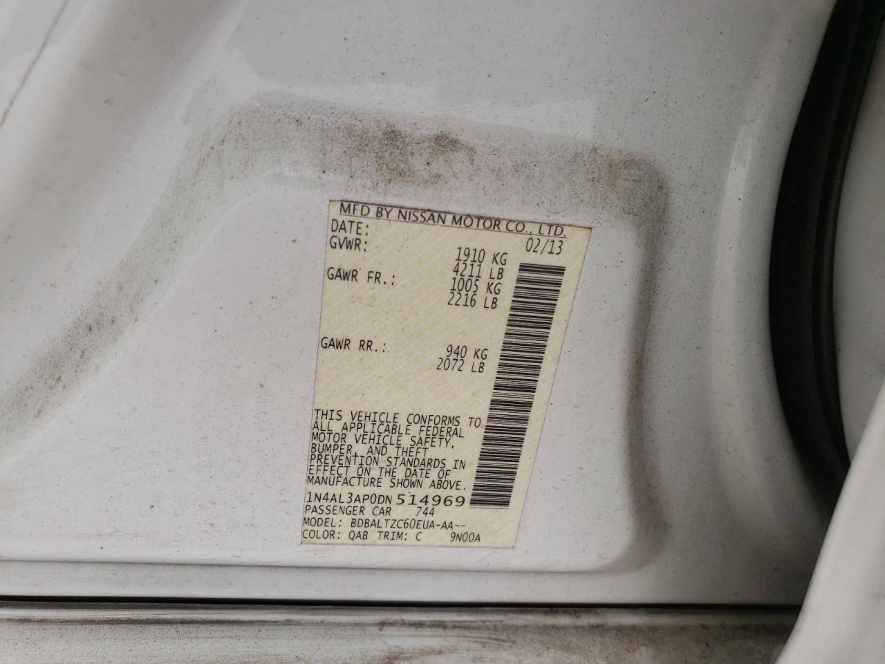 Photo 10 from auction – 2013 NISSAN ALTIMA 2.5 with VIN 1N4AL3AP0DN514969
