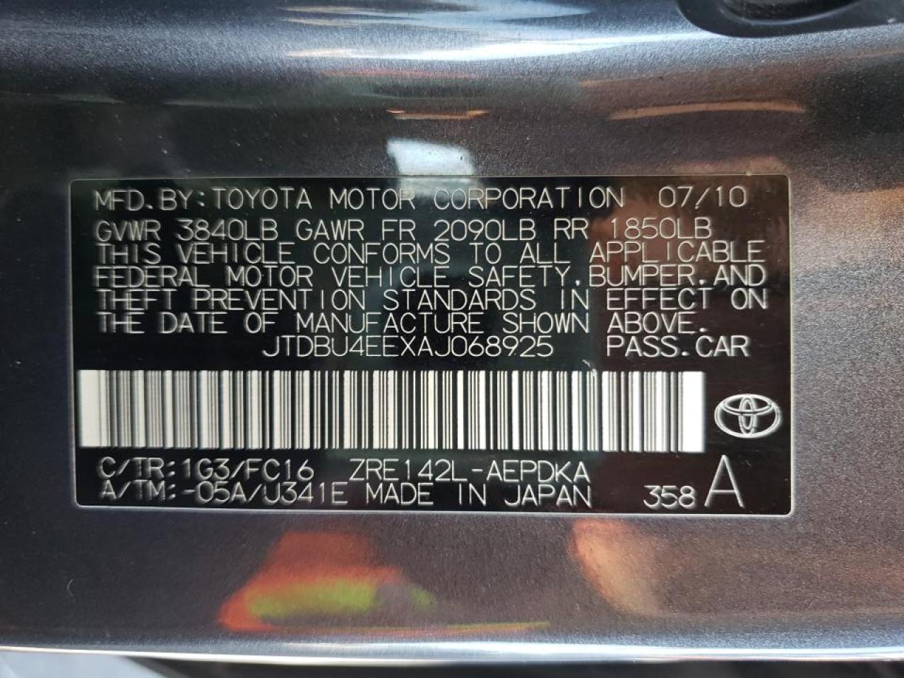 Photo 10 from auction – 2010 TOYOTA COROLLA BA with VIN JTDBU4EEXAJ068925