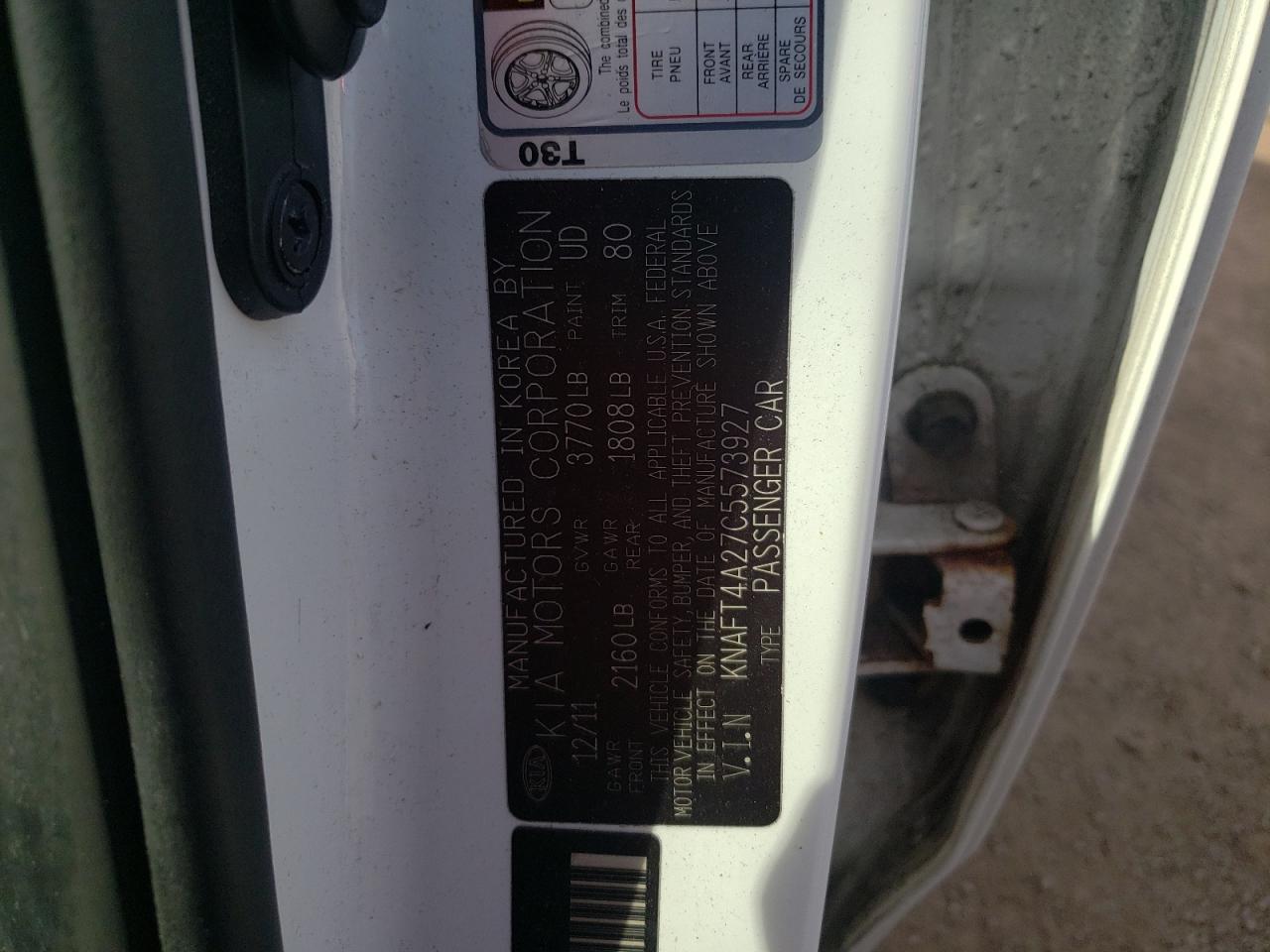 Photo 10 from auction – 2012 KIA FORTE LX with VIN KNAFT4A27C5573927