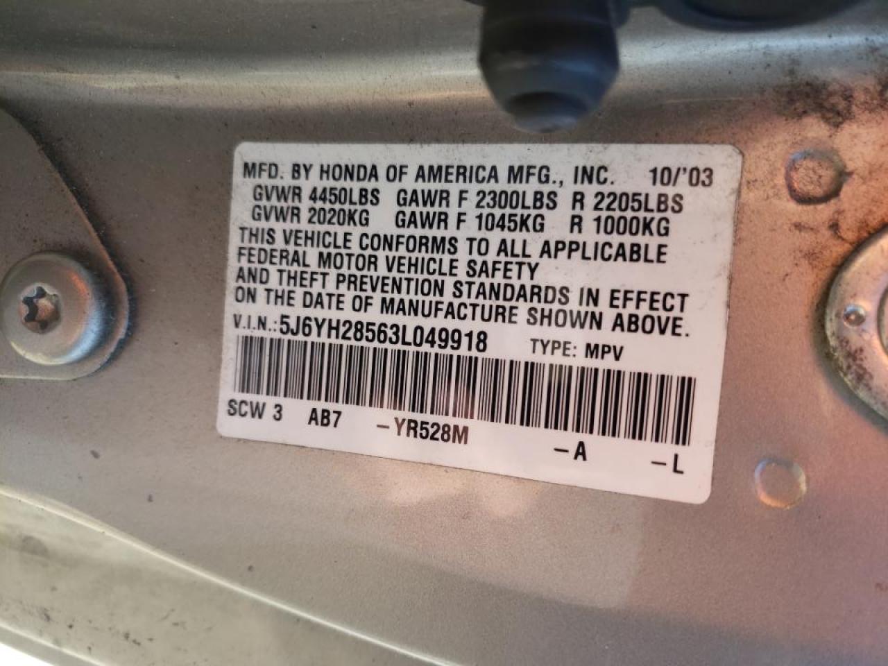 Photo 10 from auction – 2003 HONDA ELEMENT EX with VIN 5J6YH28563L049918
