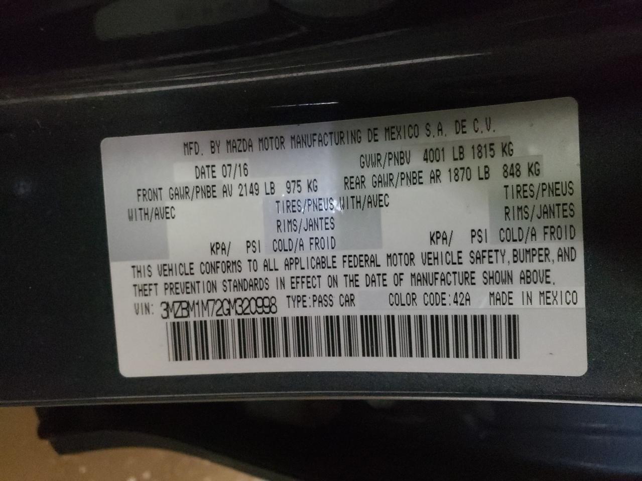Photo 10 from auction – 2016 MAZDA 3 TOURING with VIN 3MZBM1M72GM320998