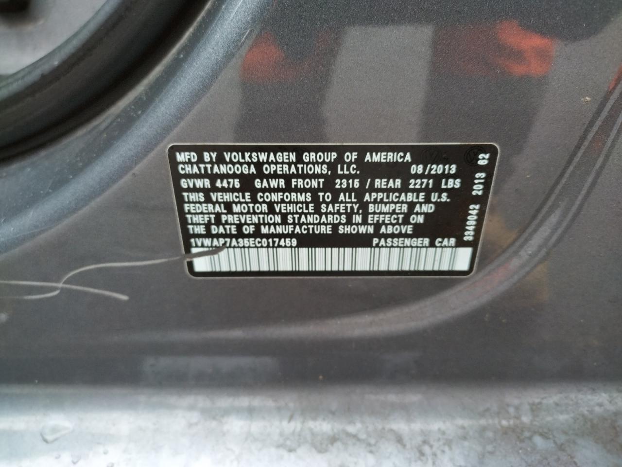Photo 10 from auction – 2014 VOLKSWAGEN PASSAT S with VIN 1VWAP7A35EC017459