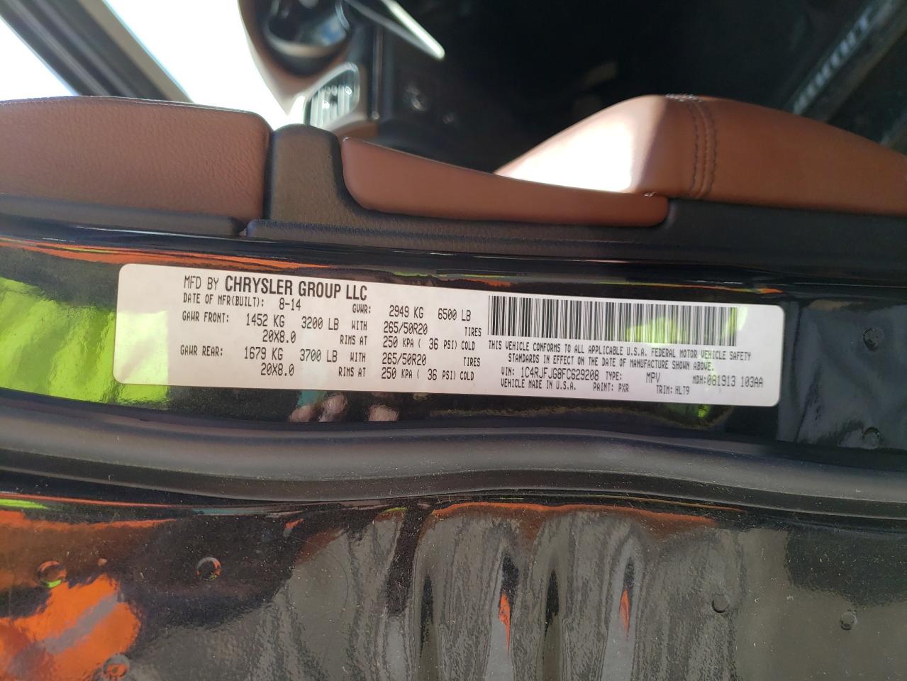 Photo 10 from auction – 2015 JEEP GRAND CHER with VIN 1C4RJFJG8FC629208