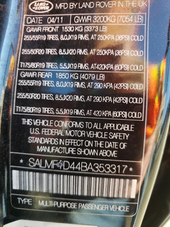 Photo 10 from auction – 2011 LAND ROVER RANGE ROVE with VIN SALMF1D44BA353317