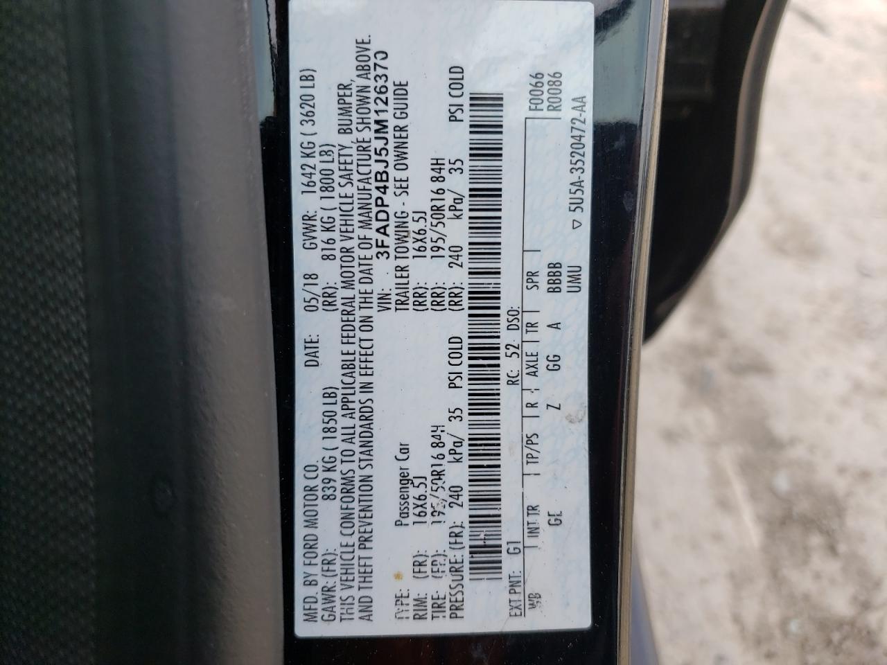 Photo 10 from auction – 2018 FORD FIESTA SE with VIN 3FADP4BJ5JM126370