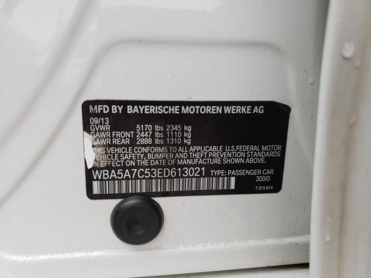 Photo 10 from auction – 2014 BMW 528 XI with VIN WBA5A7C53ED613021
