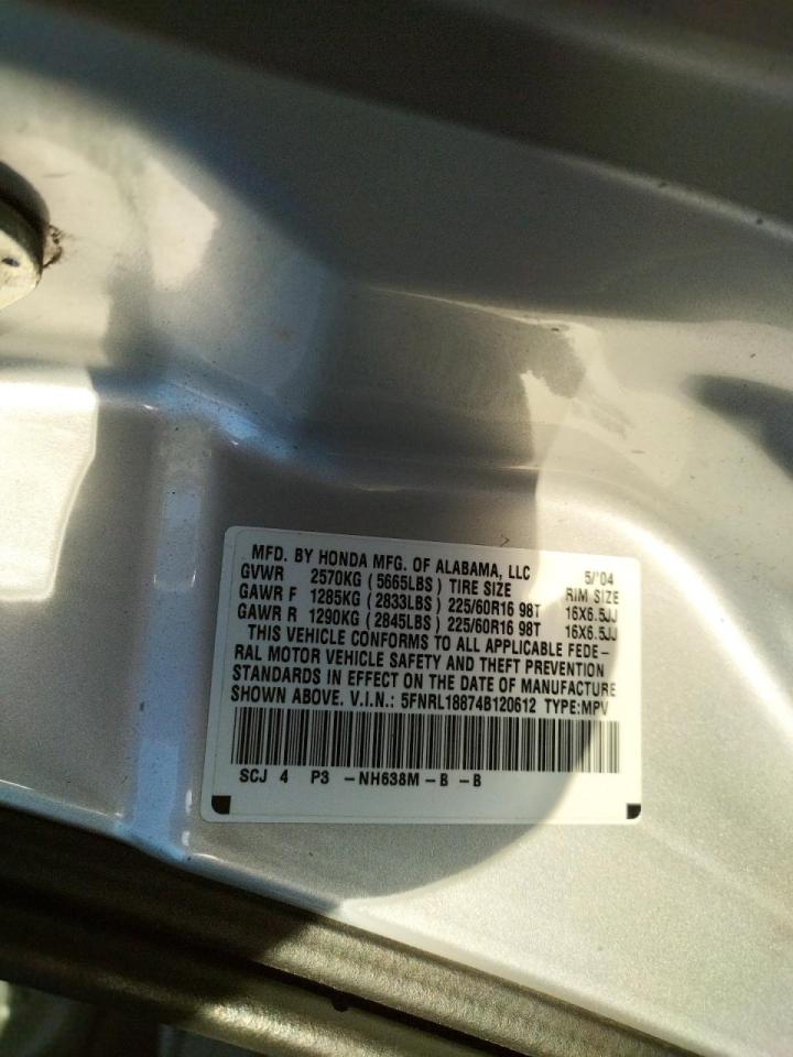 Photo 10 from auction – 2004 HONDA ODYSSEY EX with VIN 5FNRL18874B120612