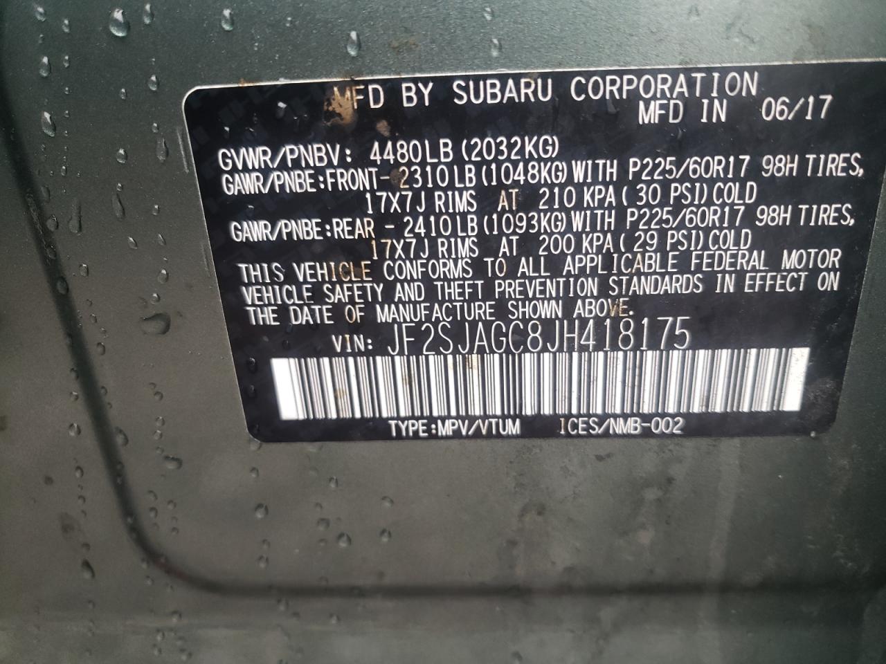 Photo 10 from auction – 2018 SUBARU FORESTER 2 with VIN JF2SJAGC8JH418175