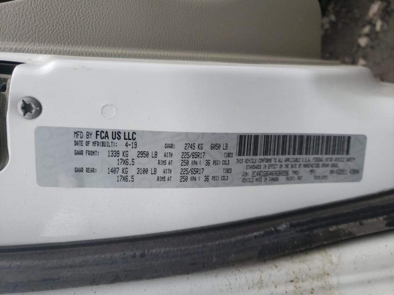 Photo 10 from auction – 2019 DODGE GRAND CARA with VIN 2C4RDGBG4KR680296