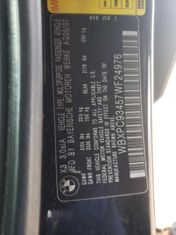 Photo 10 from auction – 2007 BMW X3 3.0SI with VIN WBXPC93457WF24976