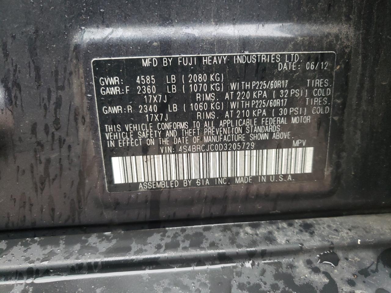 Photo 10 from auction – 2013 SUBARU OUTBACK 2. with VIN 4S4BRCJC0D3205729