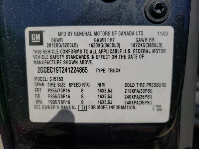 CHEVROLET SILVERADO 2004 with VIN 2GCEC19T241224865 - Photo from auction