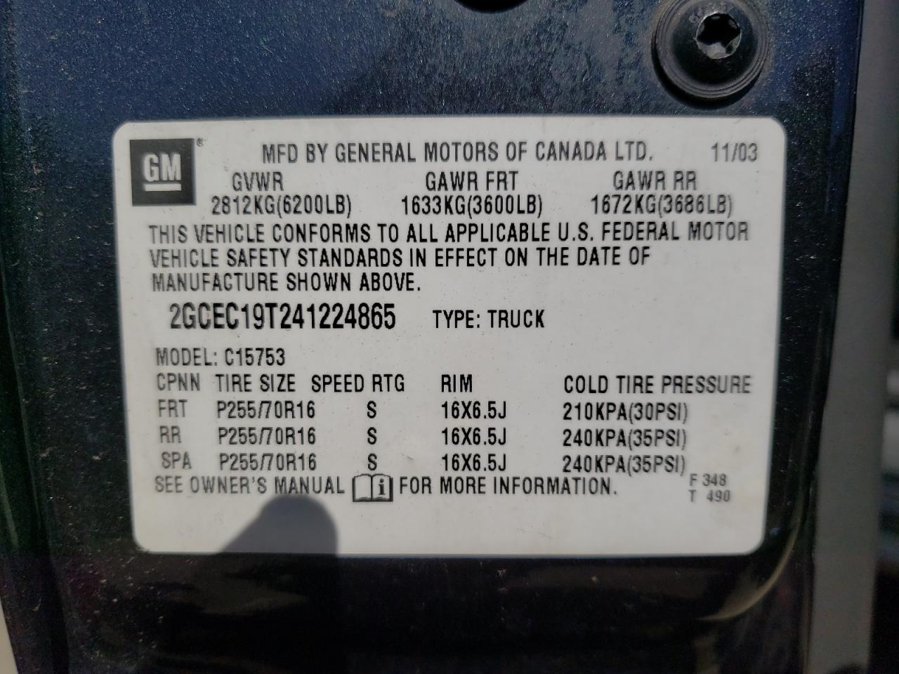 Photo 11 from auction – 2004 CHEVROLET SILVERADO with VIN 2GCEC19T241224865