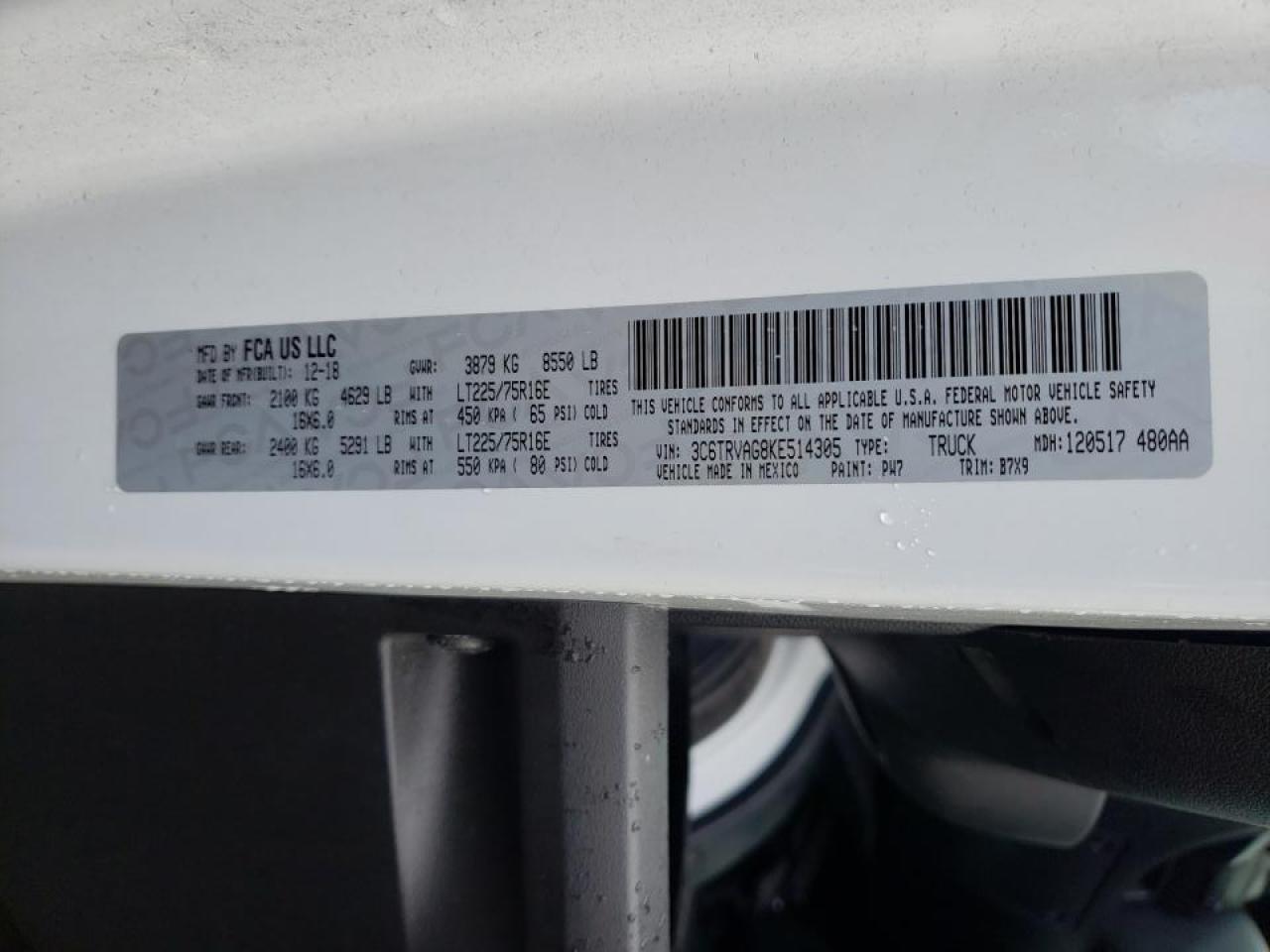 Photo 10 from auction – 2019 RAM PROMASTER with VIN 3C6TRVAG8KE514305