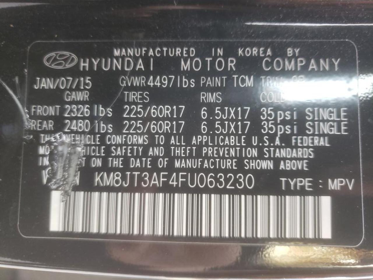 Photo 10 from auction – 2015 HYUNDAI TUCSON with VIN KM8JT3AF4FU063230