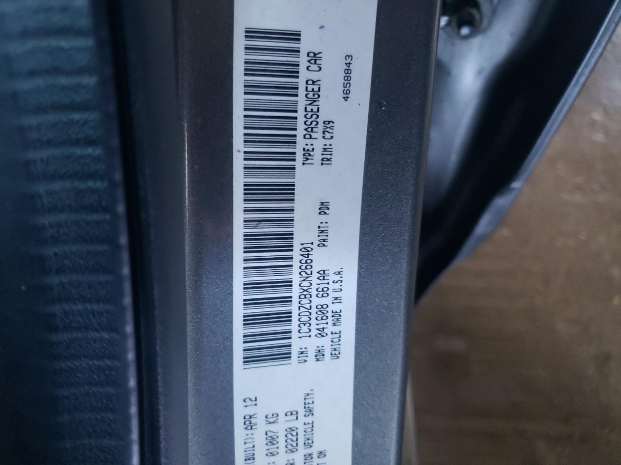 Photo 10 from auction – 2012 DODGE AVENGER SX with VIN 1C3CDZCBXCN266401