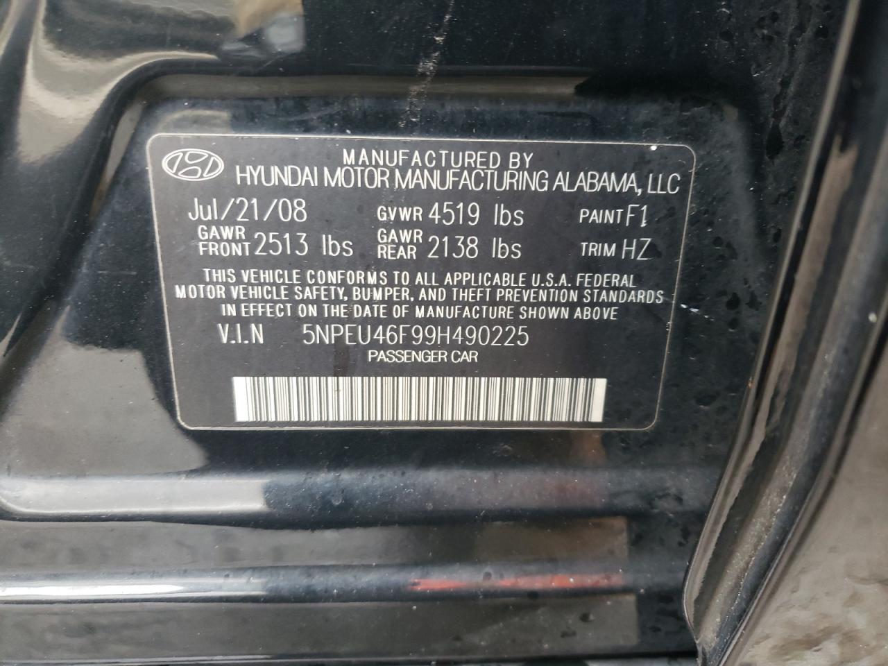 Photo 10 from auction – 2009 HYUNDAI SONATA SE with VIN 5NPEU46F99H490225