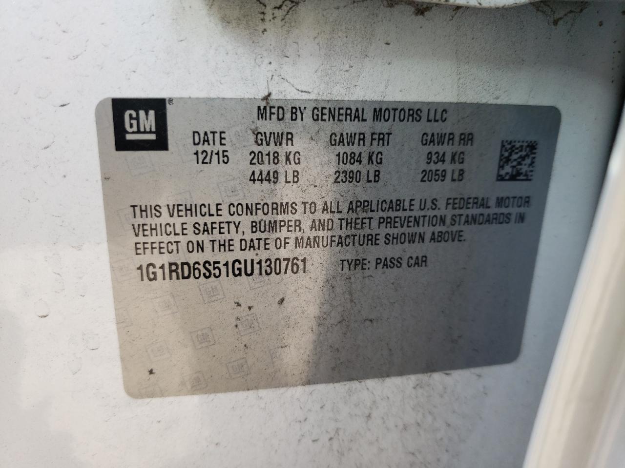 Photo 10 from auction – 2016 CHEVROLET VOLT LTZ with VIN 1G1RD6S51GU130761