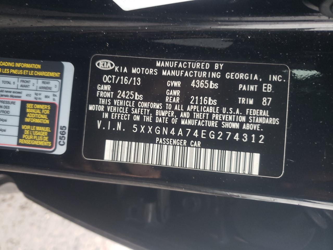 Zdjęcie 10 z aukcji – 2014 KIA OPTIMA EX z VIN 5XXGN4A74EG274312