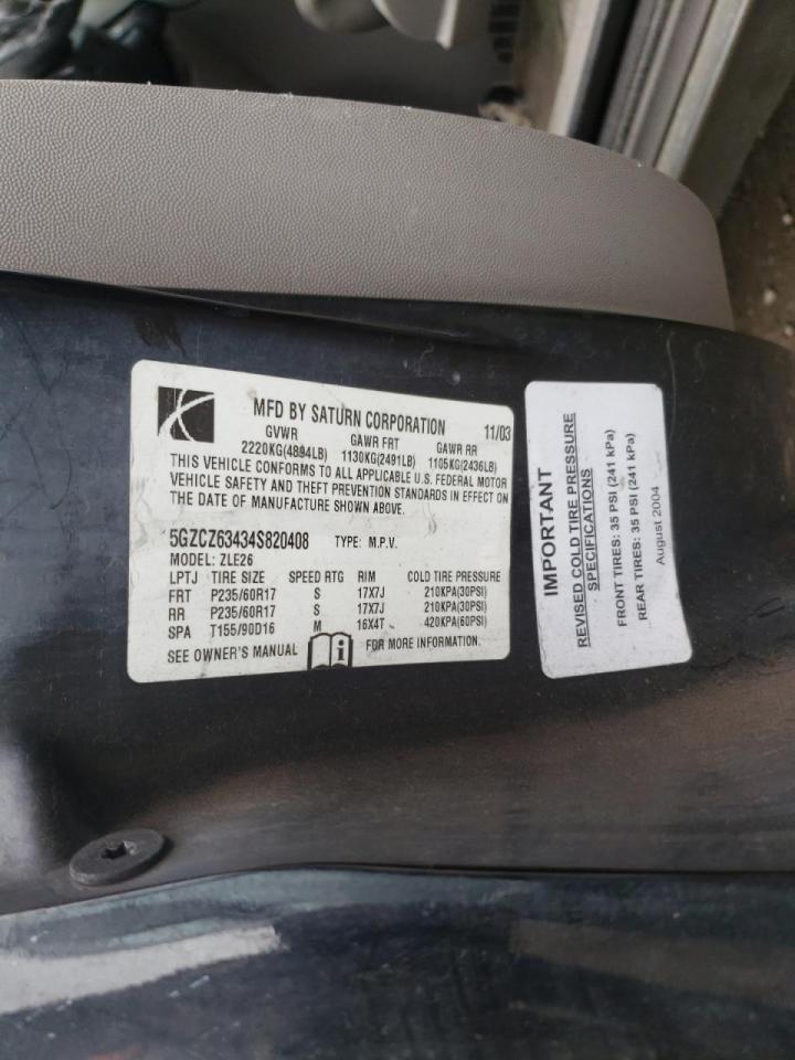 Photo 10 from auction – 2004 SATURN VUE with VIN 5GZCZ63434S820408