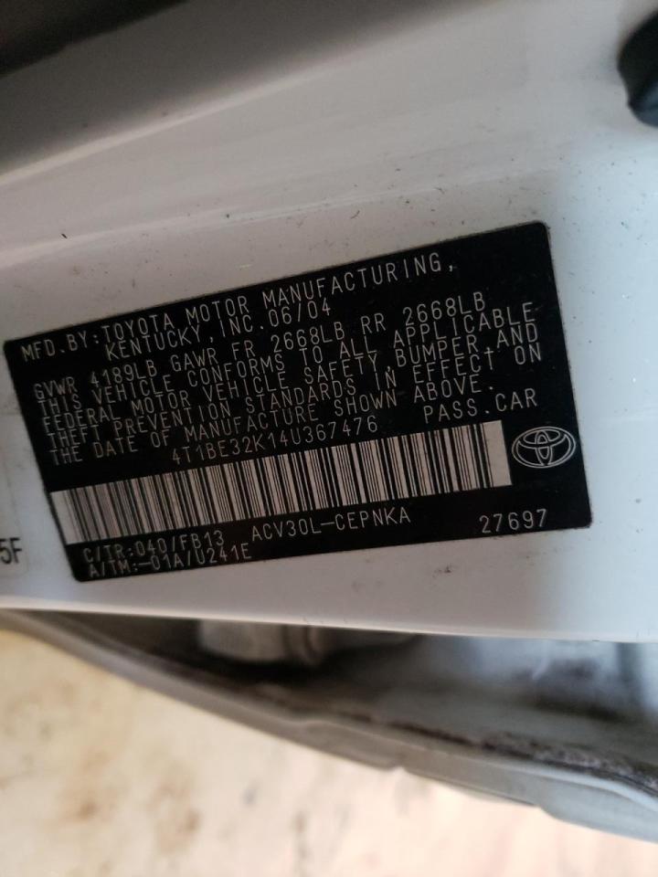 Photo 10 from auction – 2004 TOYOTA CAMRY LE with VIN 4T1BE32K14U367476
