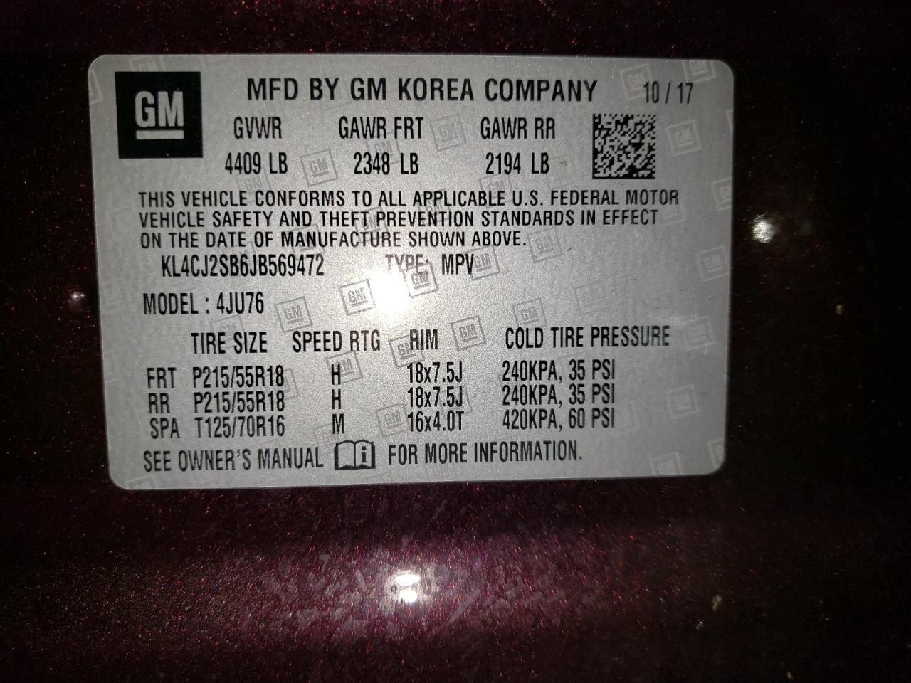 Photo 10 from auction – 2018 BUICK ENCORE SPO with VIN KL4CJ2SB6JB569472