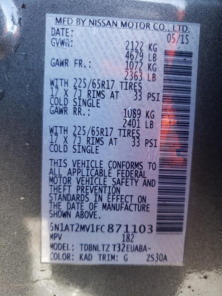 Photo 10 from auction – 2015 NISSAN ROGUE S with VIN 5N1AT2MV1FC871103