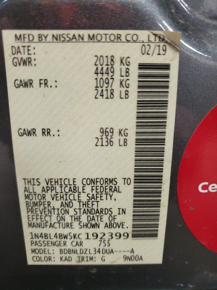 Photo 10 from auction – 2019 NISSAN ALTIMA S with VIN 1N4BL4BW5KC192399