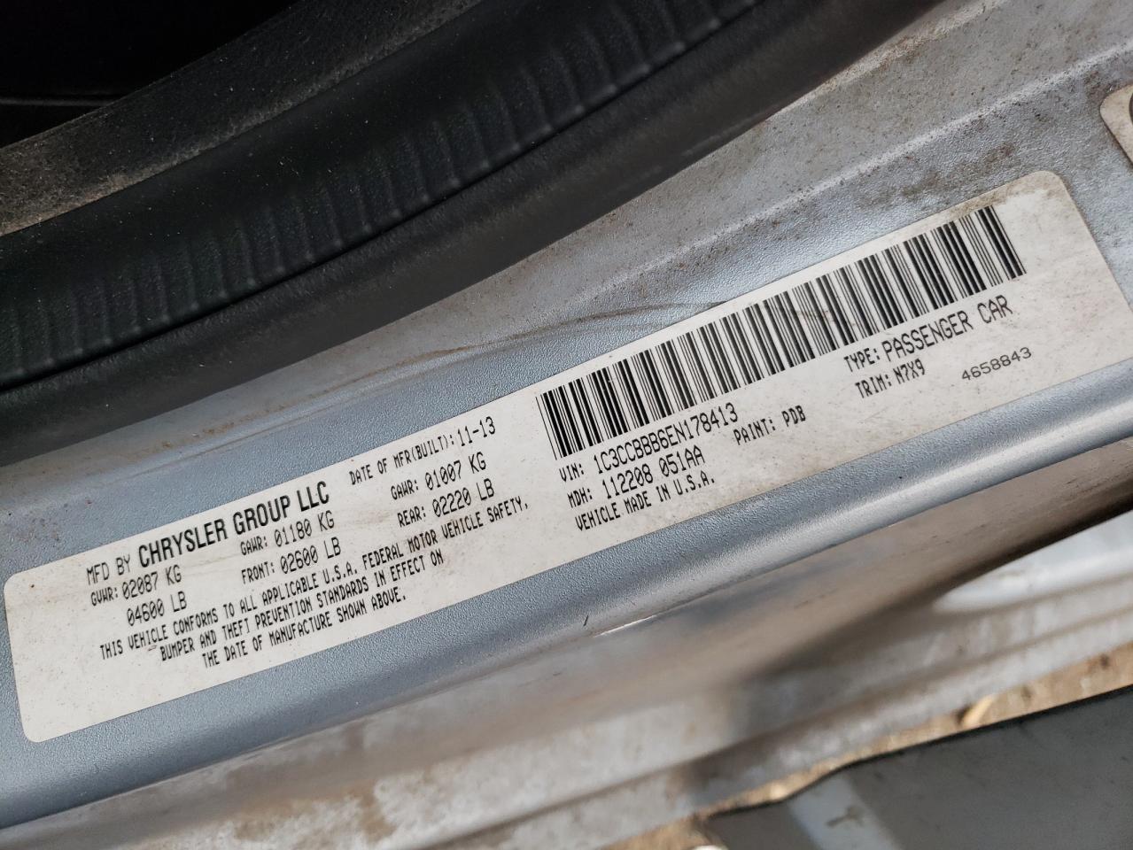 Photo 10 from auction – 2014 CHRYSLER 200 with VIN 1C3CCBBB6EN178413