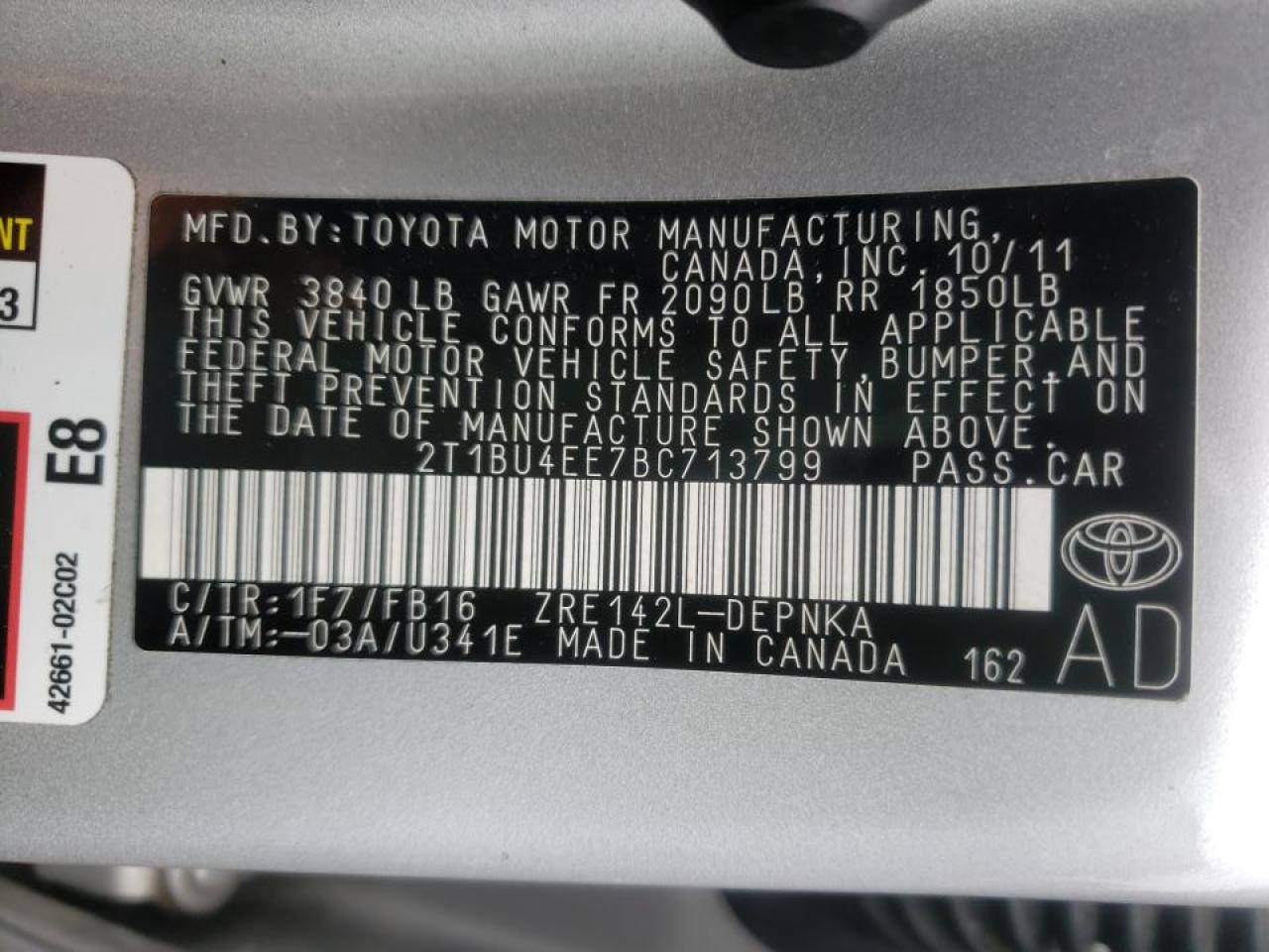 Photo 10 from auction – 2011 TOYOTA COROLLA BA with VIN 2T1BU4EE7BC713799