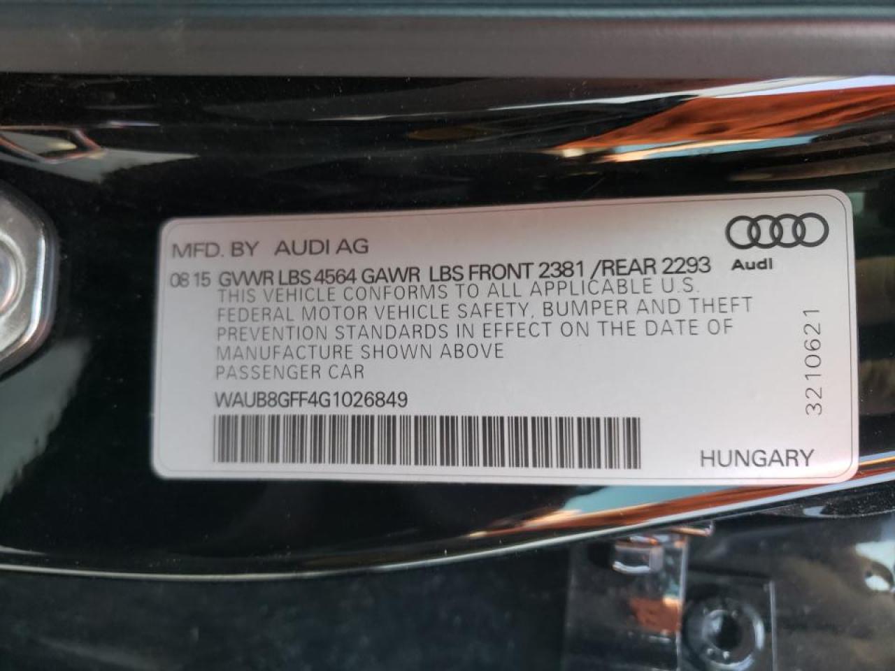 Photo 10 from auction – 2016 AUDI A3 PREMIUM with VIN WAUB8GFF4G1026849