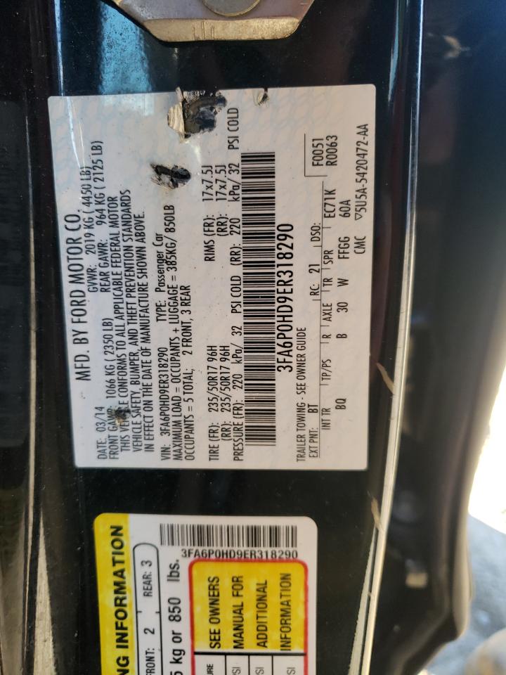 Photo 10 from auction – 2014 FORD FUSION SE with VIN 3FA6P0HD9ER318290