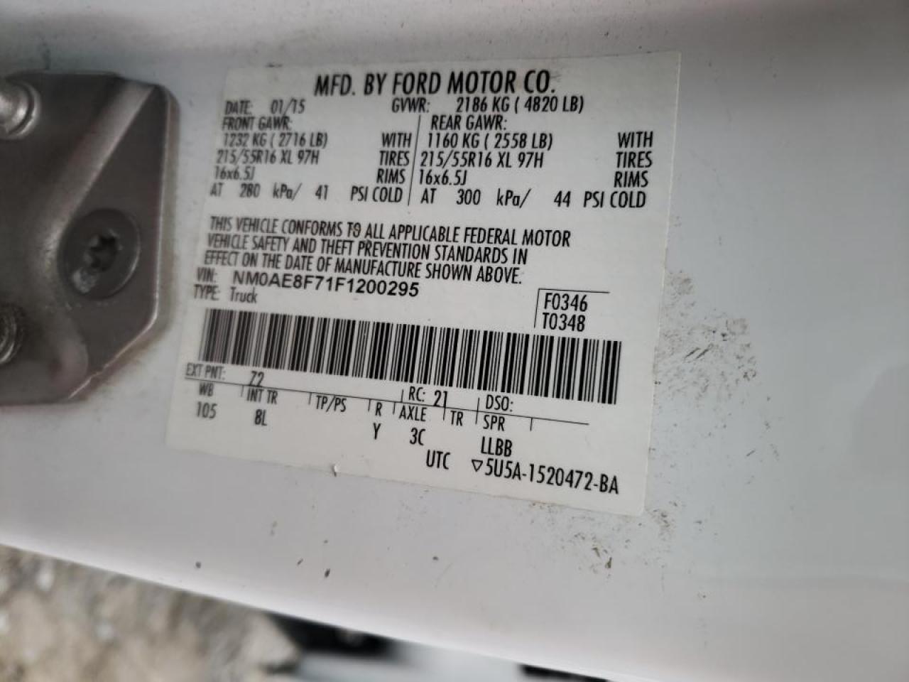 Photo 10 from auction – 2015 FORD TRANSIT CO with VIN NM0AE8F71F1200295