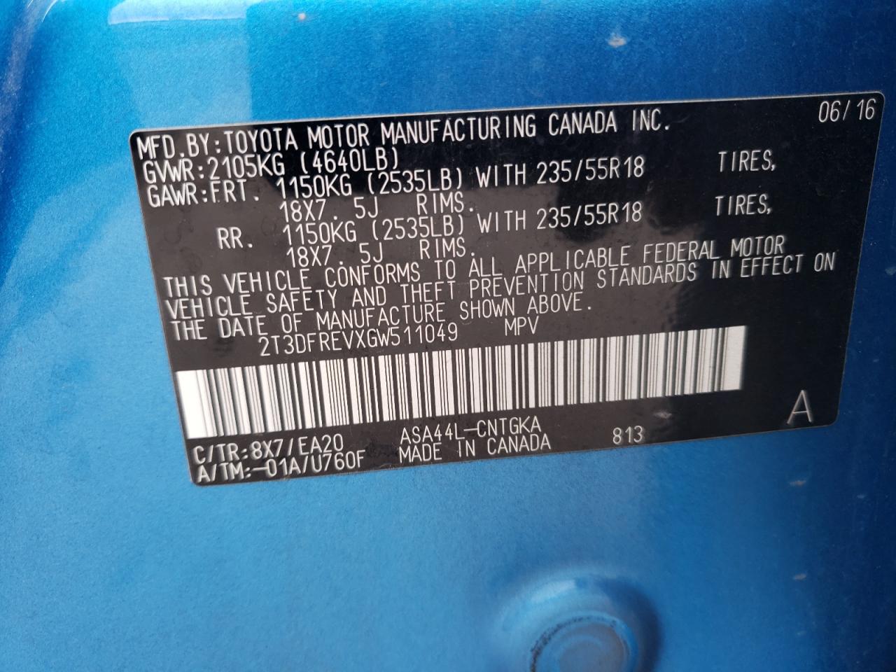 Photo 10 from auction – 2016 TOYOTA RAV4 LIMIT with VIN 2T3DFREVXGW511049