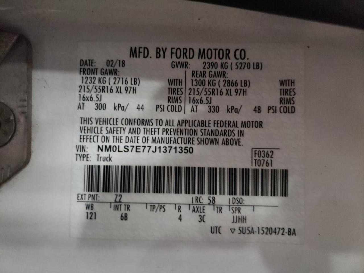 Photo 10 from auction – 2018 FORD TRANSIT CO with VIN NM0LS7E77J1371350