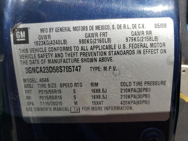 Photo 10 from auction – 2008 CHEVROLET HHR LT with VIN 3GNCA23D58S705747