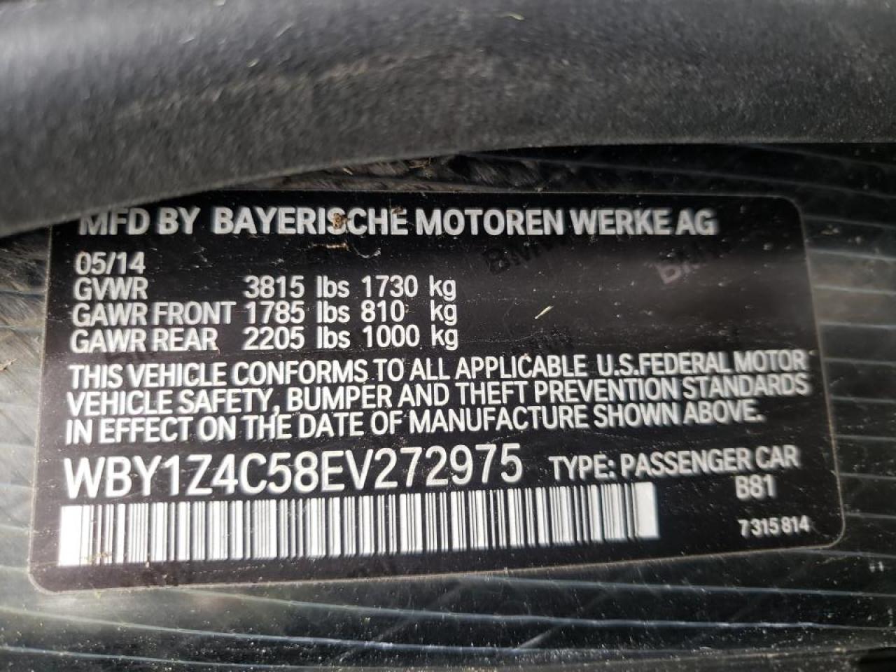 Photo 10 from auction – 2014 BMW I3 REX with VIN WBY1Z4C58EV272975