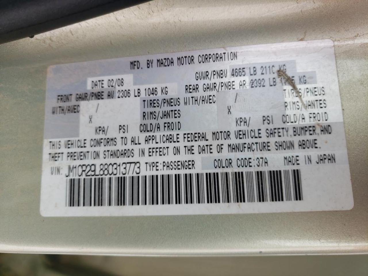 Photo 10 from auction – 2008 MAZDA 5 with VIN JM1CR29L880313773