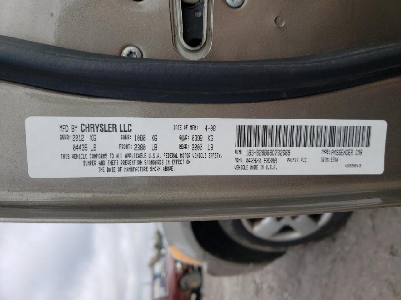 Photo 10 from auction – 2008 DODGE CALIBER with VIN 1B3HB28B88D732669