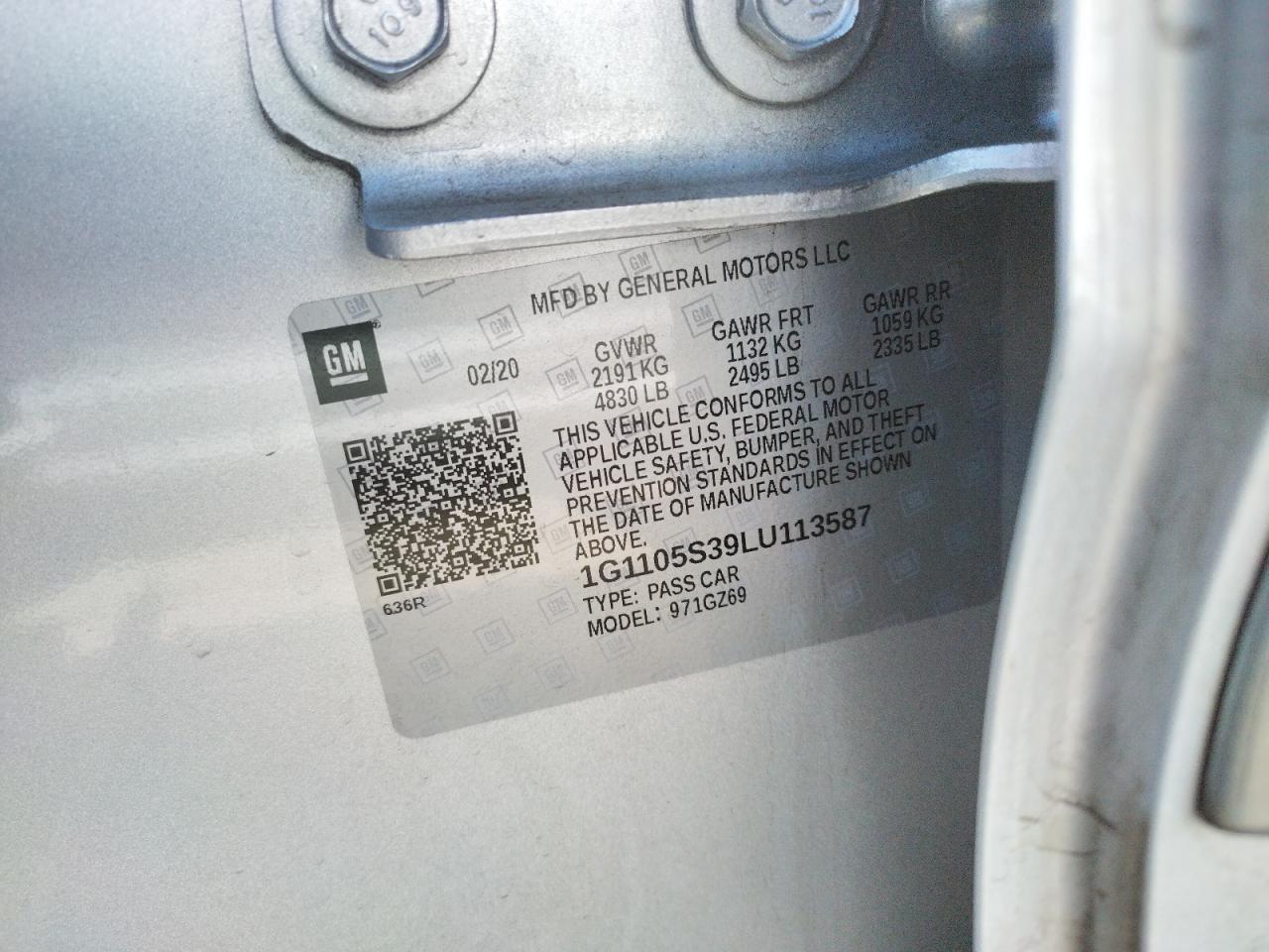Photo 10 from auction – 2020 CHEVROLET IMPALA PRE with VIN 1G1105S39LU113587