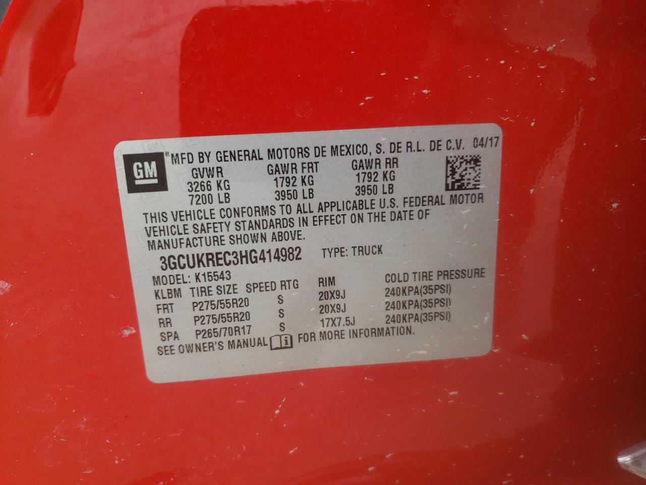 Photo 10 from auction – 2017 CHEVROLET SILVERADO with VIN 3GCUKREC3HG414982