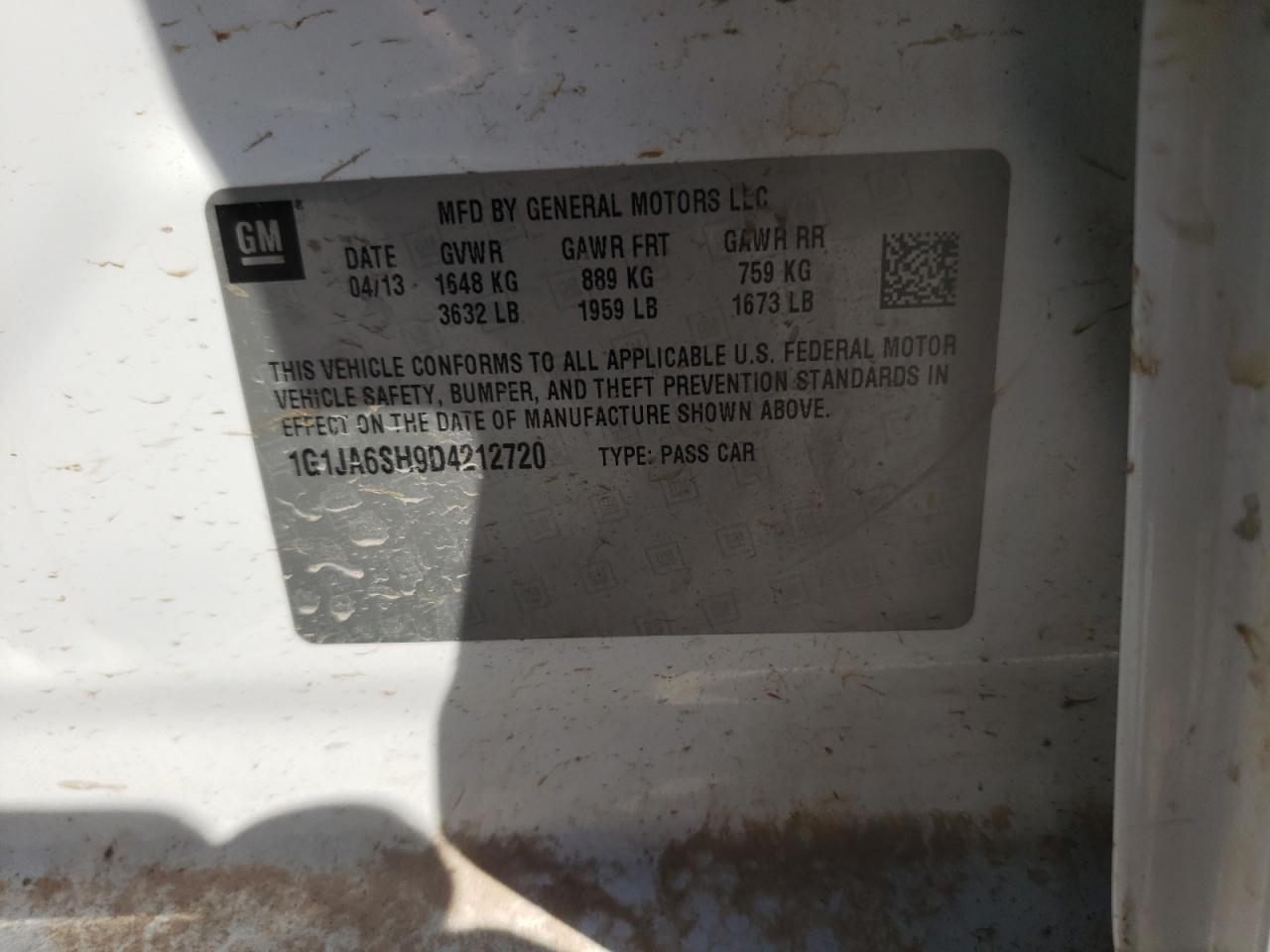 Photo 10 from auction – 2013 CHEVROLET SONIC LS with VIN 1G1JA6SH9D4212720