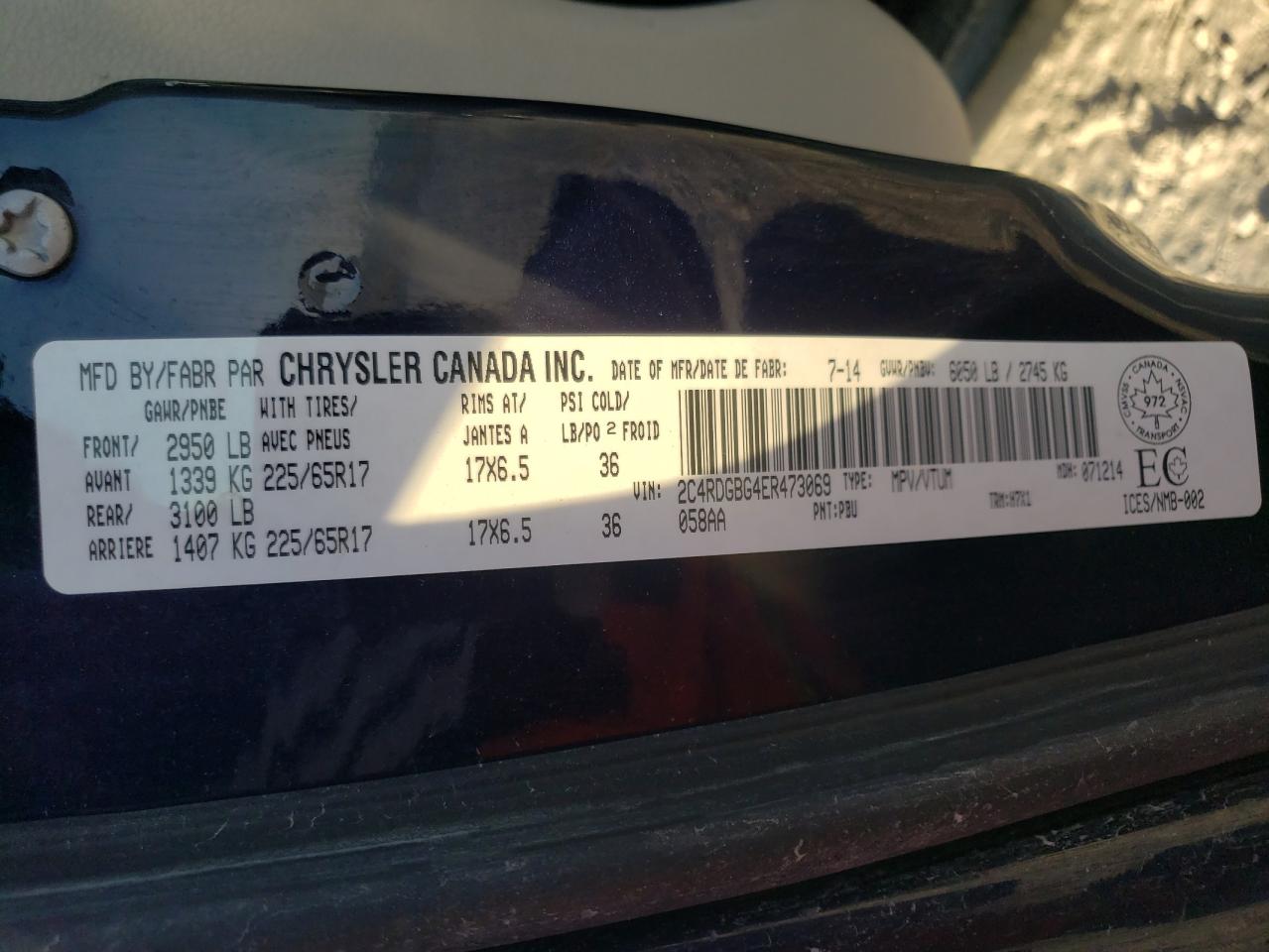 Photo 10 from auction – 2014 DODGE GRAND CARA with VIN 2C4RDGBG4ER473069