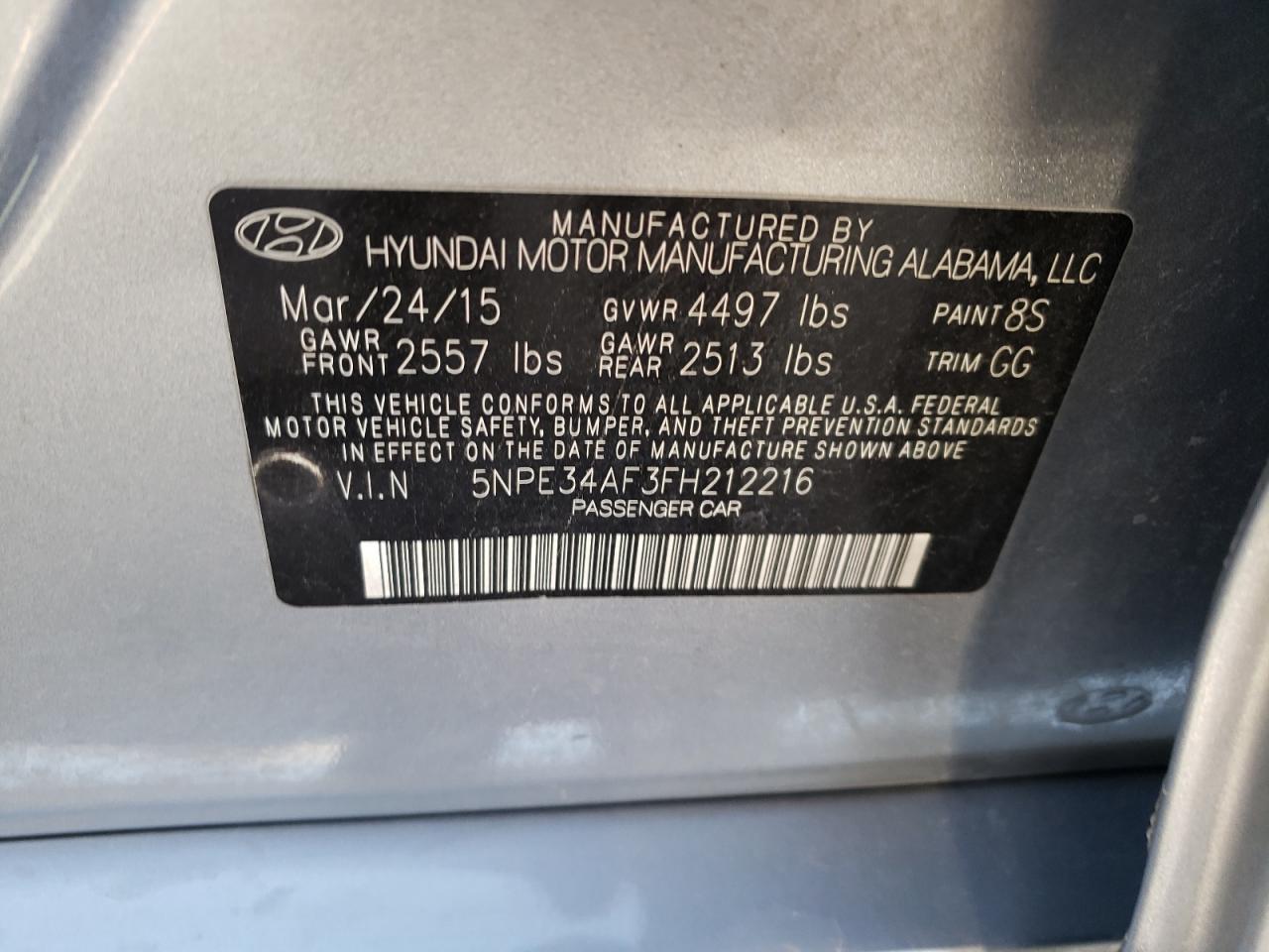 Photo 10 from auction – 2015 HYUNDAI SONATA SPO with VIN 5NPE34AF3FH212216