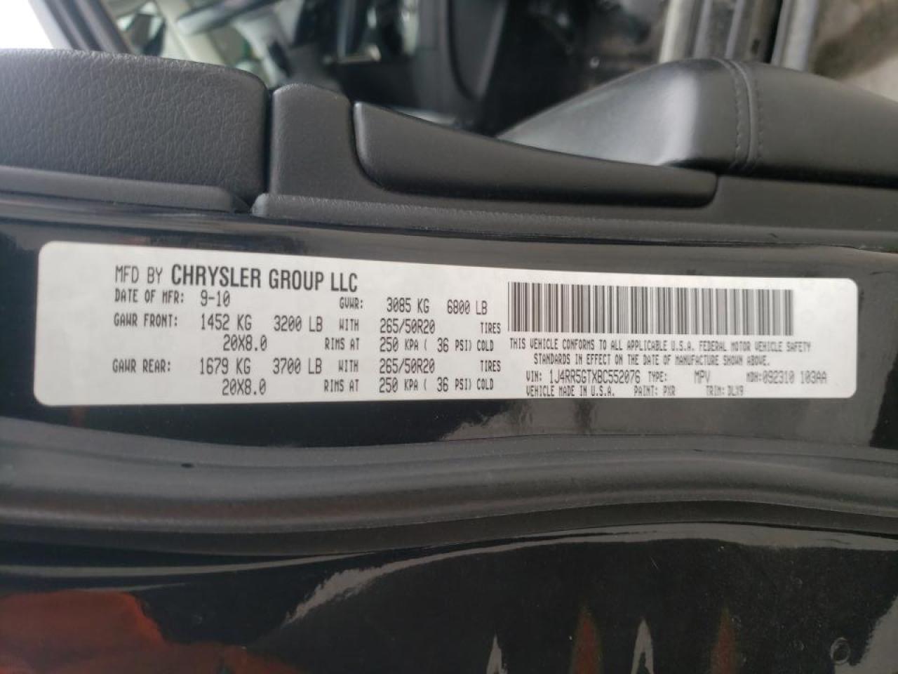 Photo 10 from auction – 2011 JEEP GRAND CHER with VIN 1J4RR5GTXBC552076
