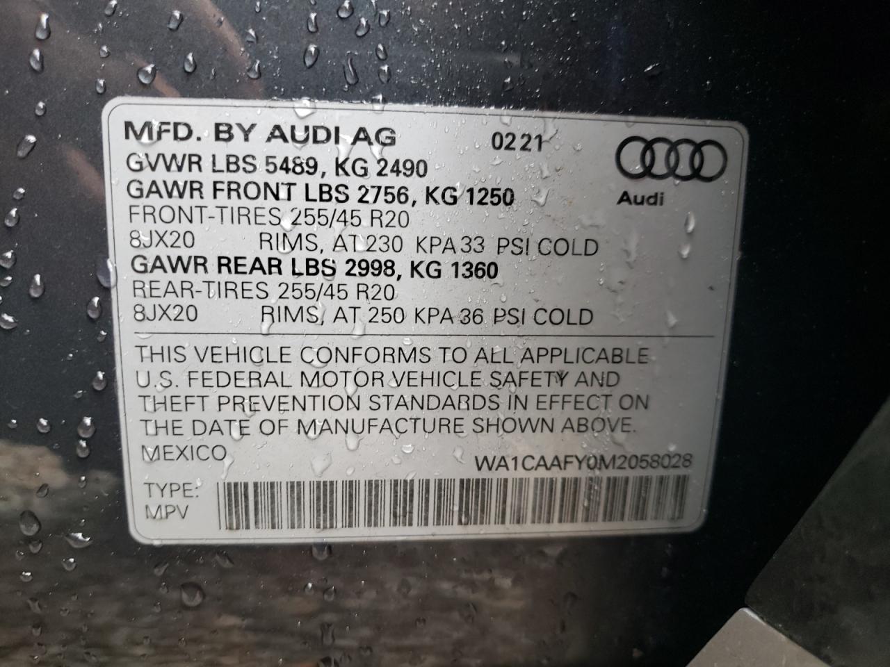 Photo 10 from auction – 2021 AUDI Q5 PRESTIG with VIN WA1CAAFY0M2058028