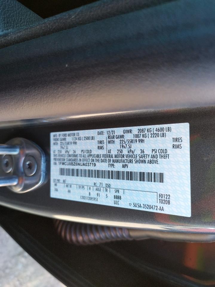 Photo 10 from auction – 2022 FORD ESCAPE SE with VIN 1FMCU0BZ6NUA03719