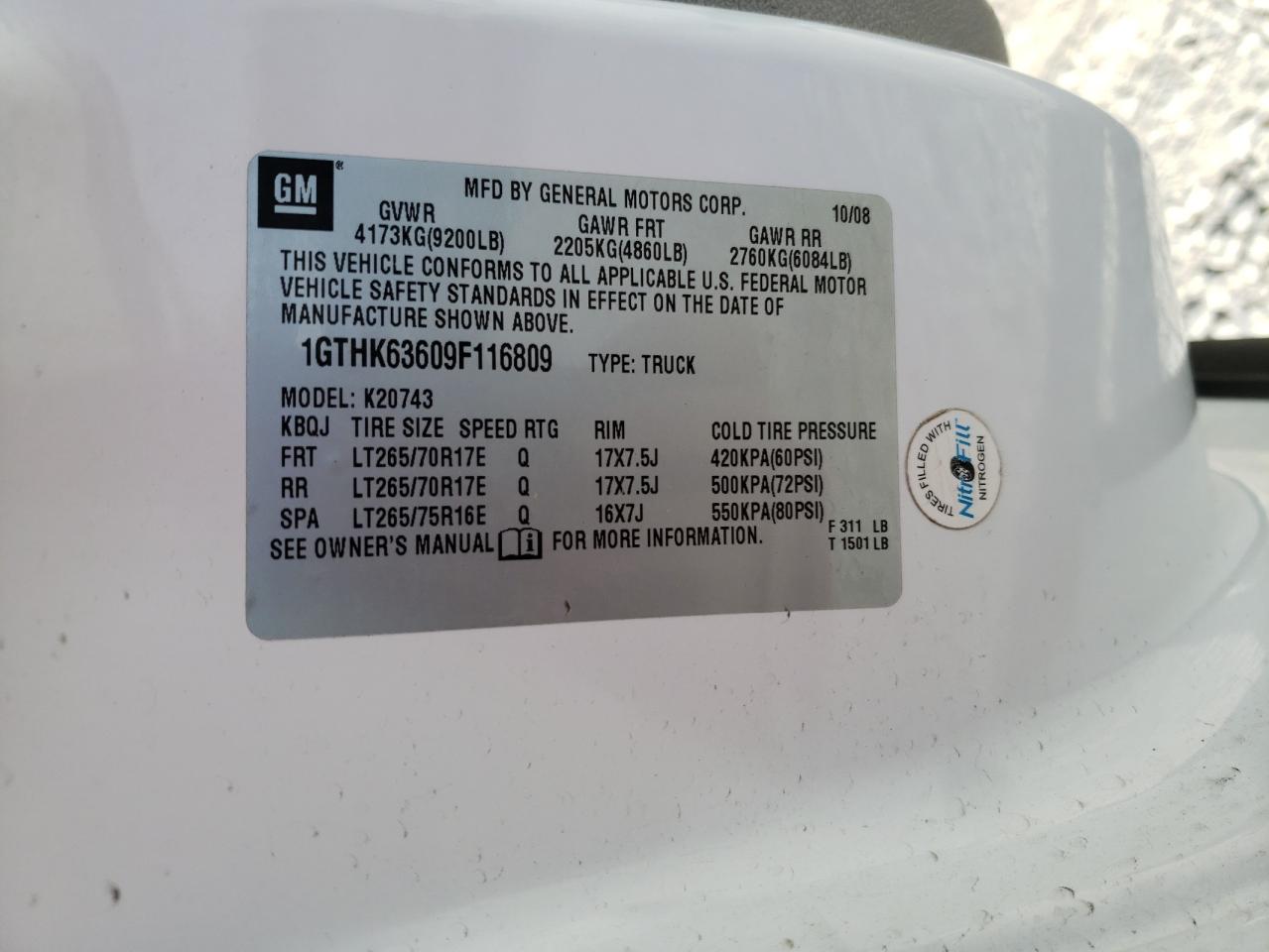 Photo 10 from auction – 2009 GMC SIERRA K25 with VIN 1GTHK63609F116809