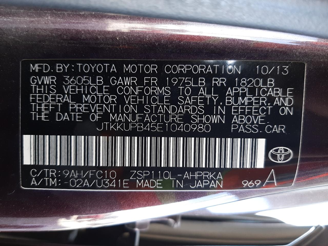 Photo 10 from auction – 2014 TOYOTA SCION XD with VIN JTKKUPB45E1040980
