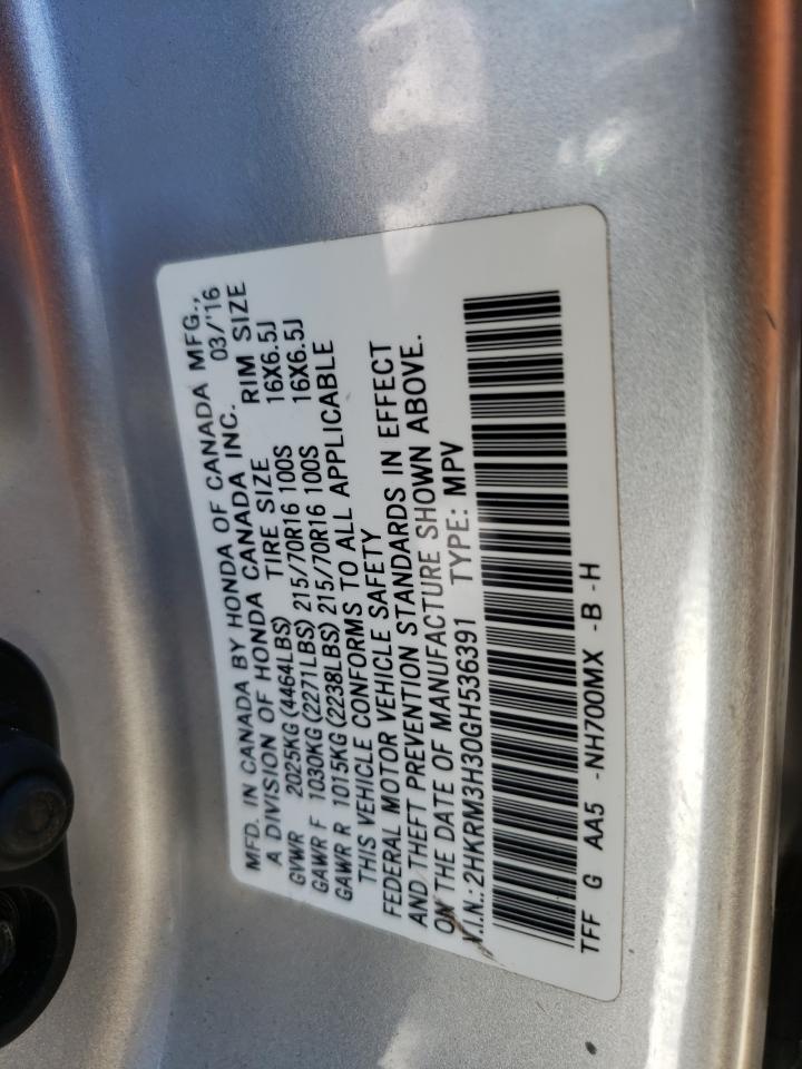 Photo 10 from auction – 2016 HONDA CR-V LX with VIN 2HKRM3H30GH536391